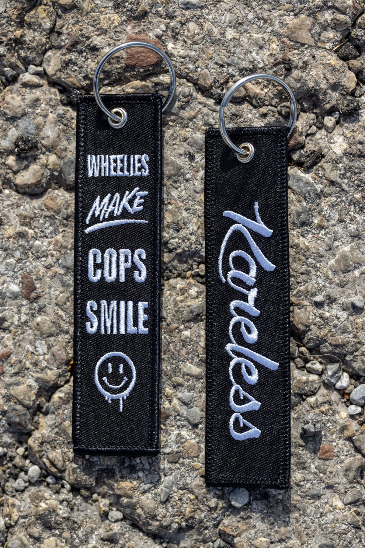 Wheelies Make Cops Smile Key Tag